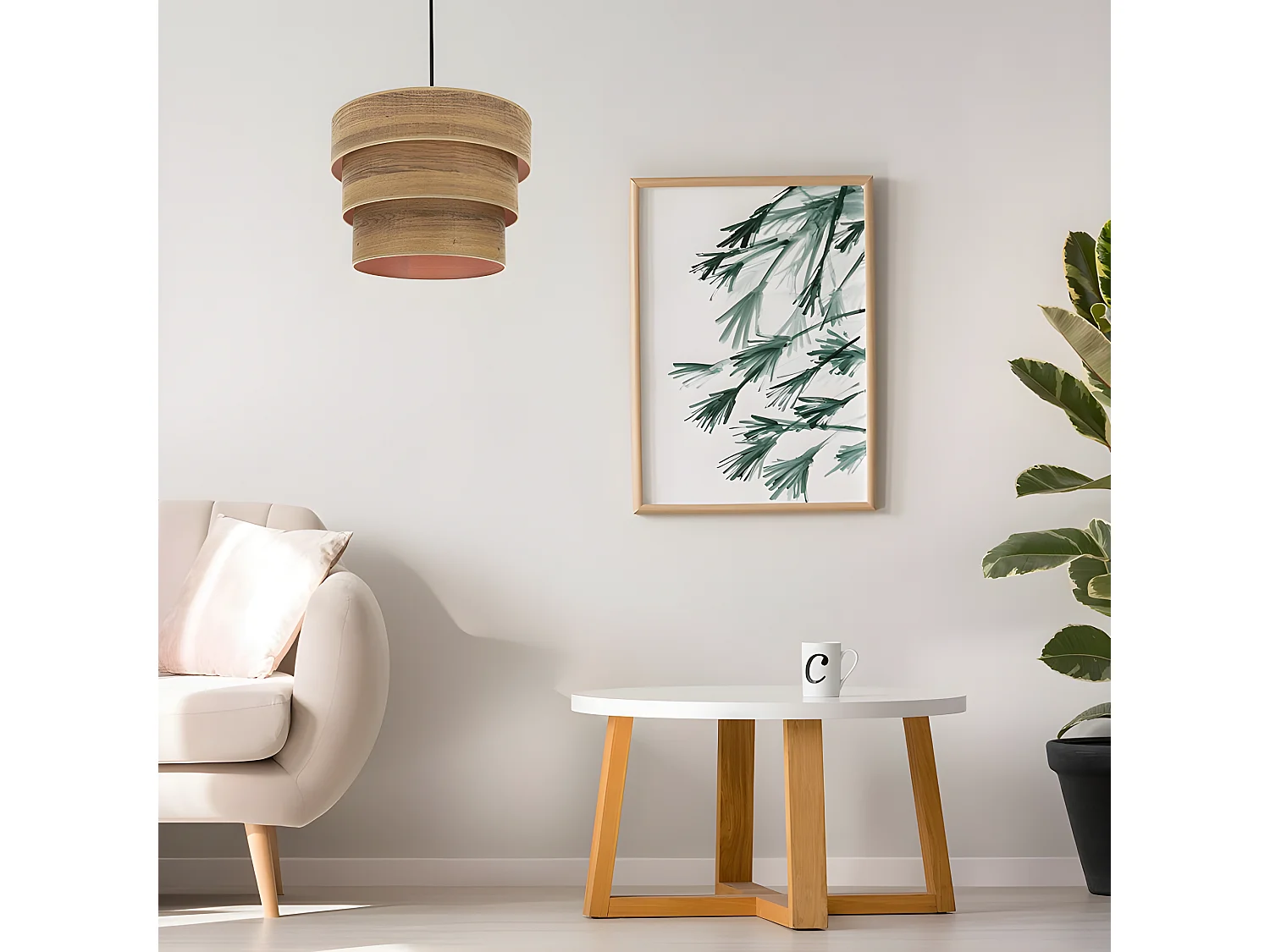 Plafonnier Triple modèle SMILE Cuir 1 FABRILAMP léger