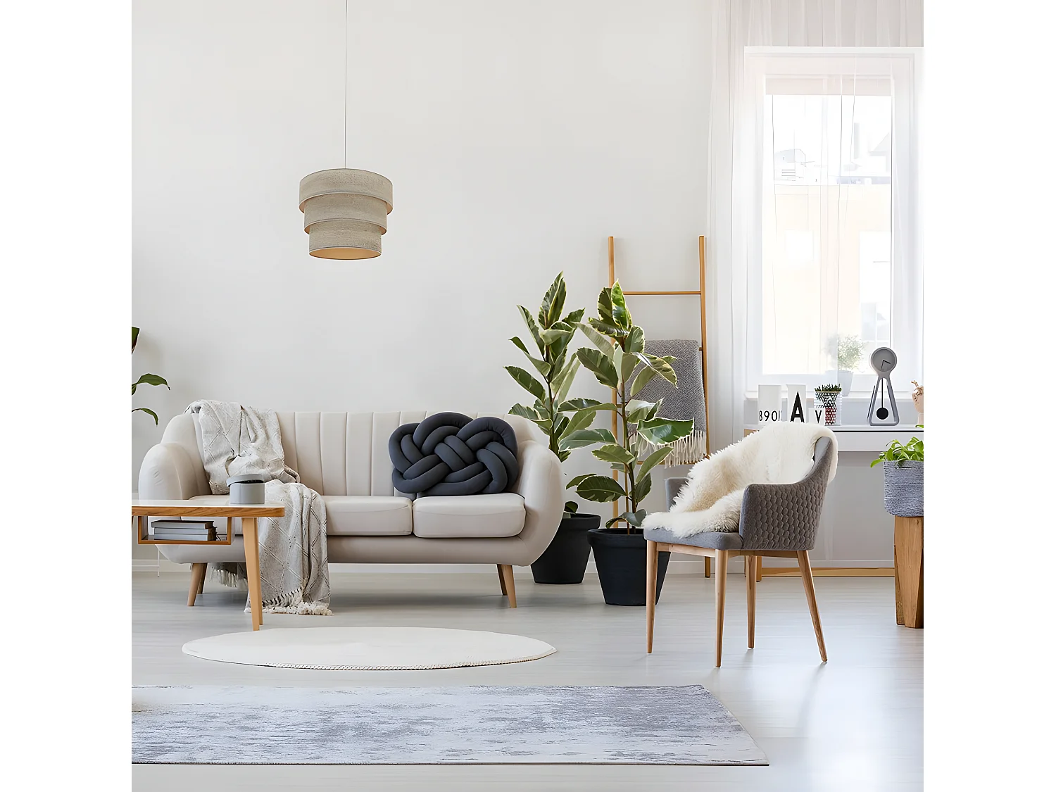 Plafonnier Triple modèle SMILE Cuir 1 FABRILAMP léger