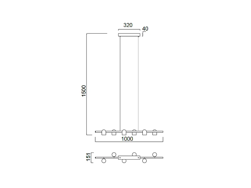 Lampe linéaire GU10 6 Lumières modèle IOS finition noire MANTRA