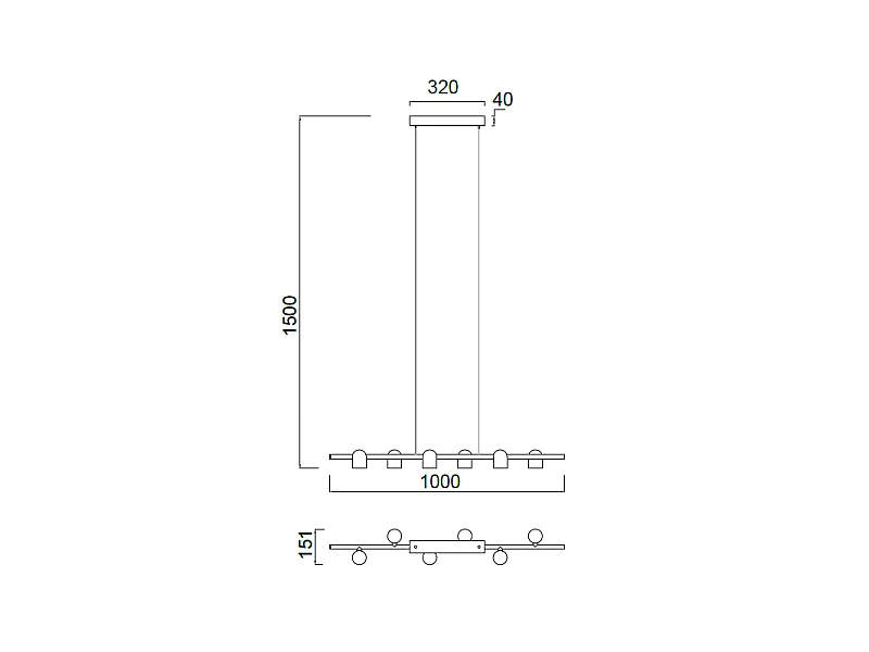 Lampe linéaire GU10 6 Lumières modèle IOS finition noire MANTRA