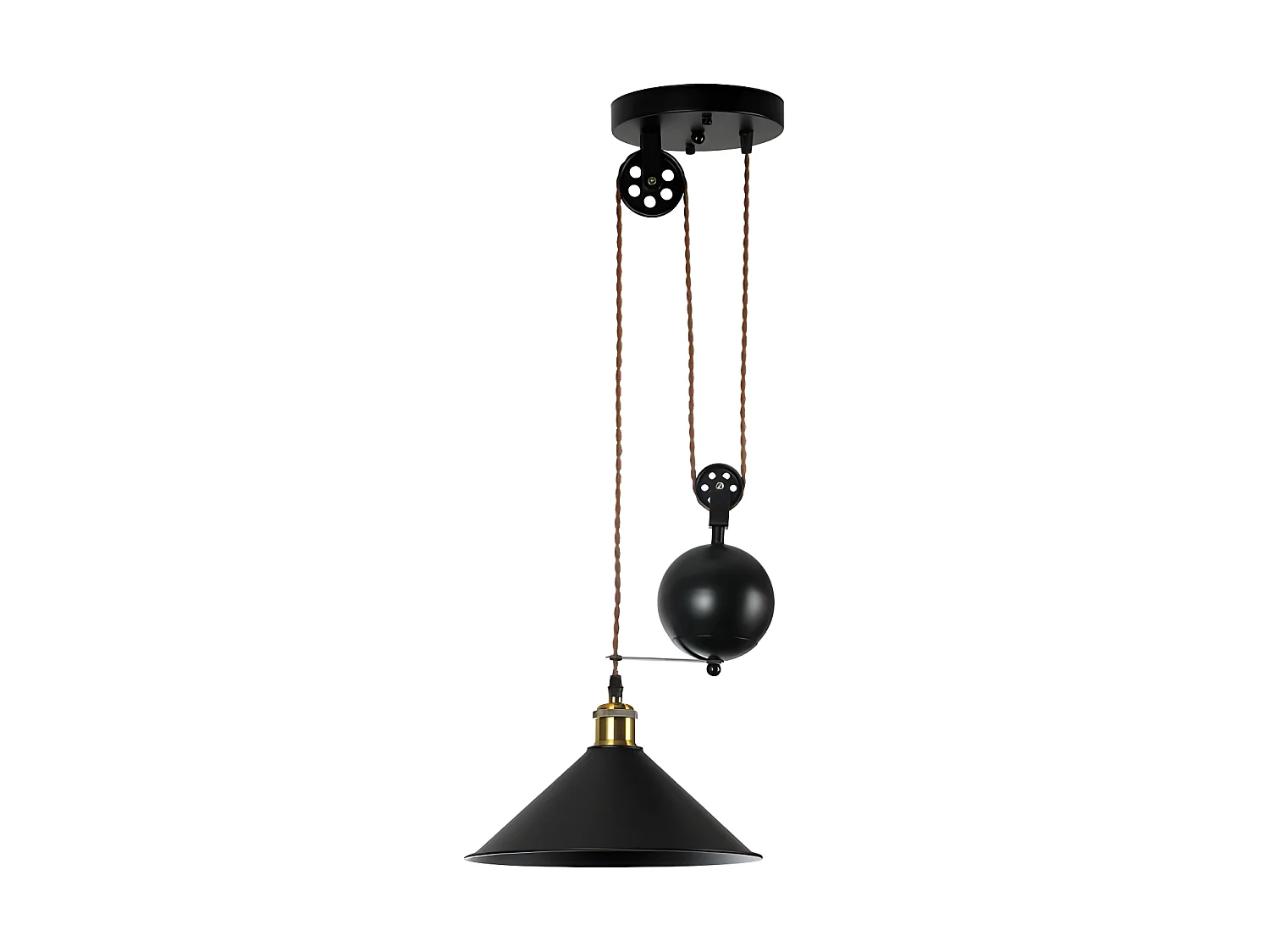 Plafonnier avec poulie modèle TRIGUERO 1 lumière Noir FABRILAMP