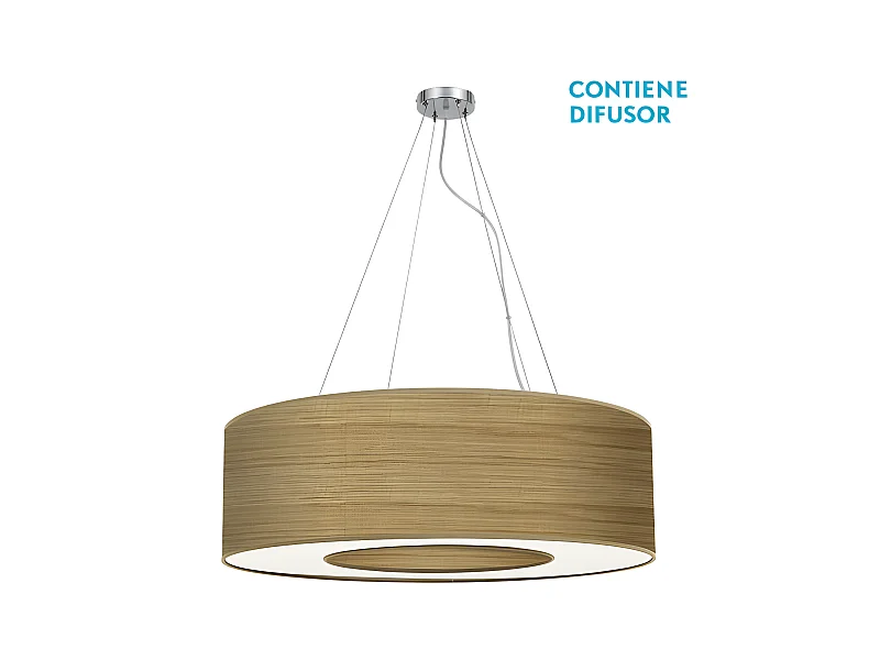 Plafonnier moyen modèle Haïti Chrome / Bois clair FABRILAMP