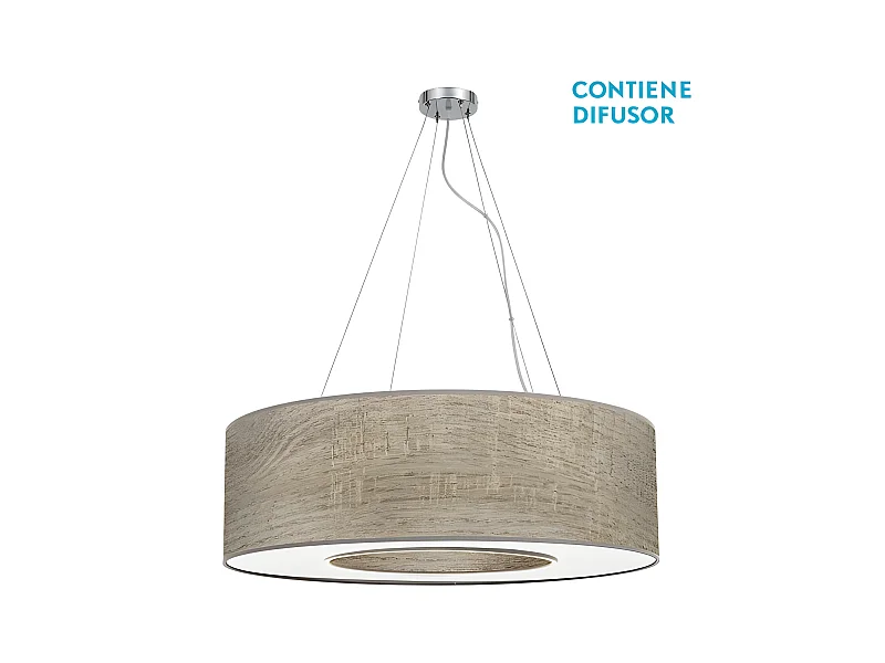 Lampara Colgante 4luces Modelo Haiti Cromo/madera Gris