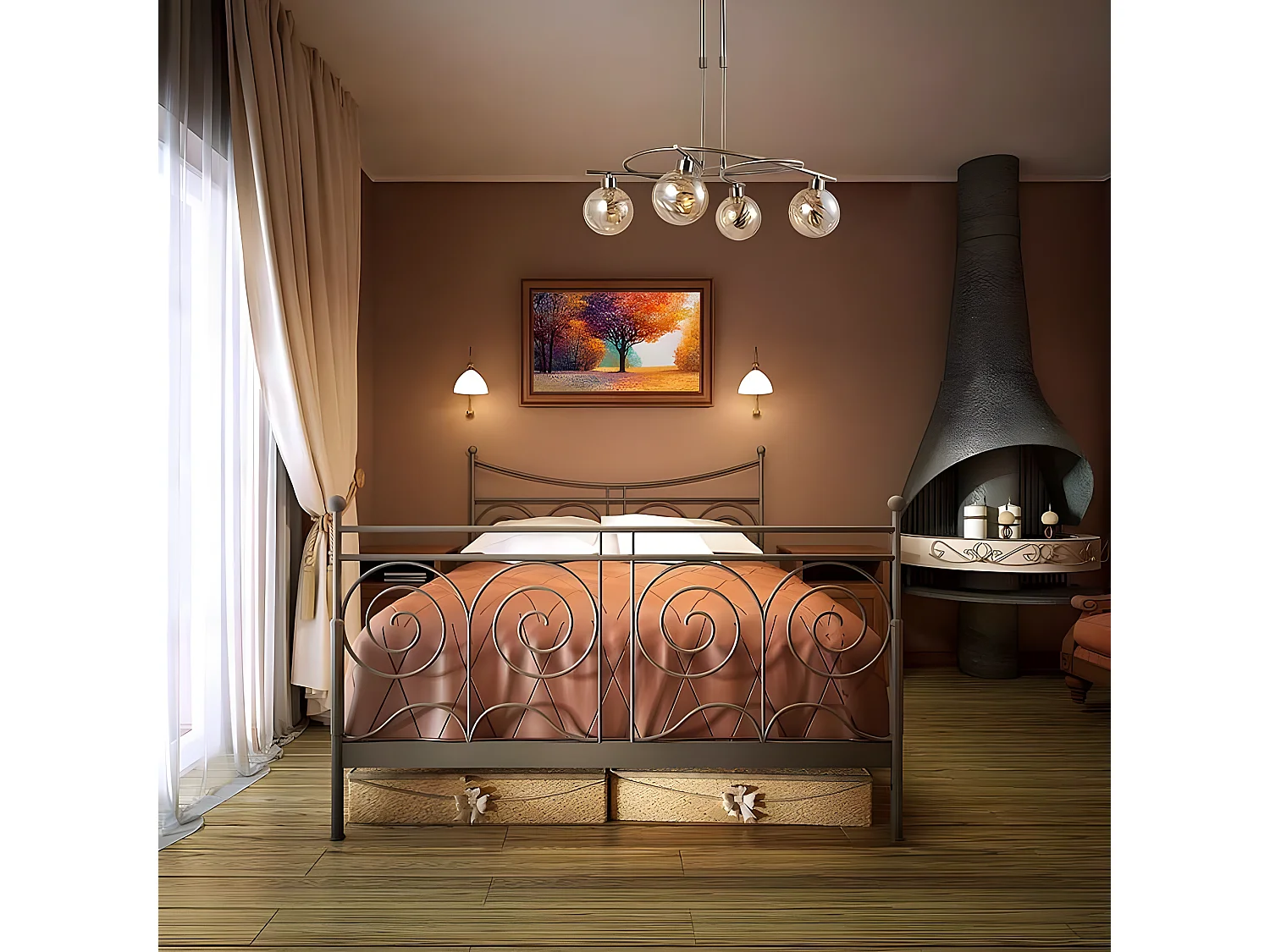 Lampe modèle VARANASI cuir 6 lumières FABRILAMP