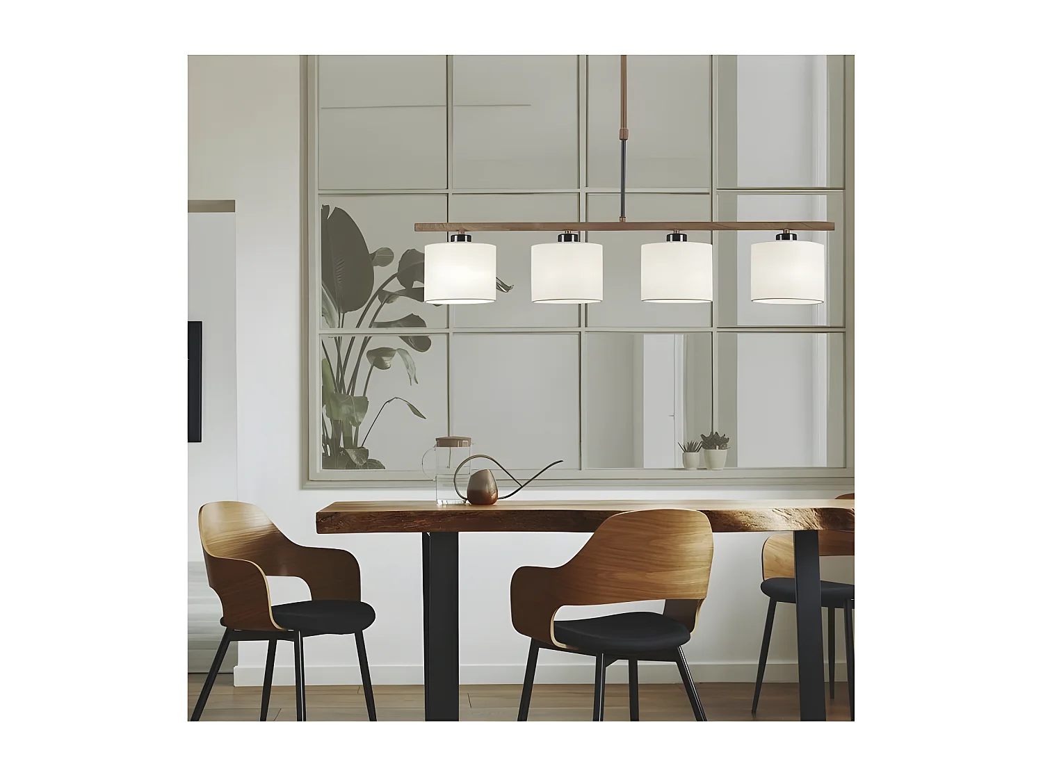 Lampara Lineal Para Comedor Berta De 4 Luces Con Pantalla