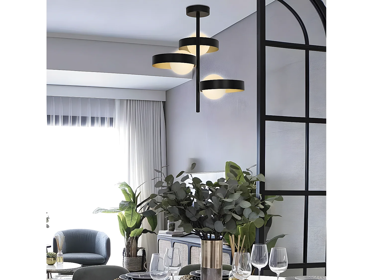 Lampara De Techo Modelo Arianna En Color Negro De 3 Luces