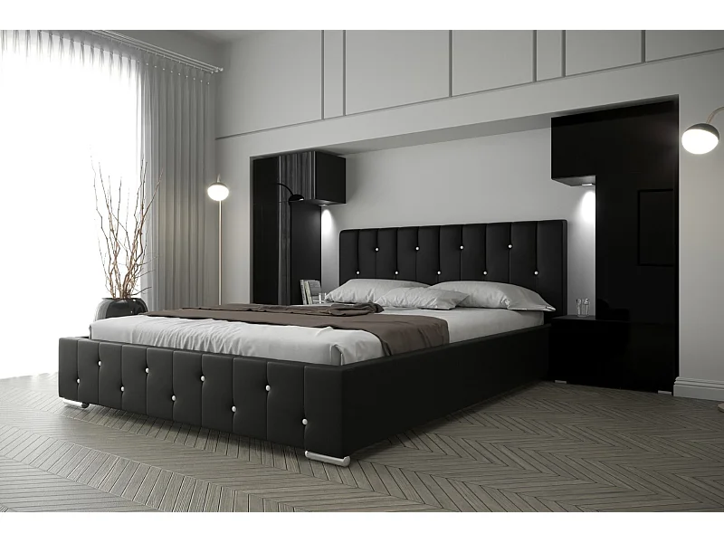 Tête de lit avec rangement Armoire - pont de lit PANAMA 3/21B/HG1 noir/noir brillant 282-322x159x35cm