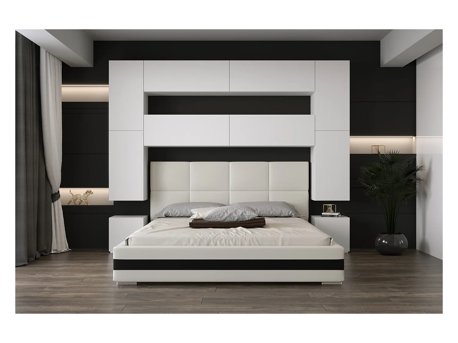 Tête de lit avec rangement Armoire - pont de lit PANAMA 4/M/W/3-1A blanc 256x223x35cm