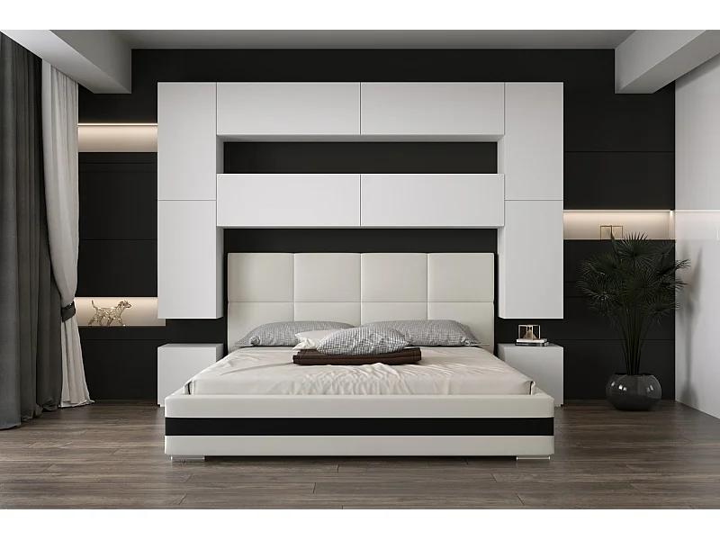 Tête de lit avec rangement Armoire - pont de lit PANAMA 4/M/W/3-1A blanc 256x223x35cm