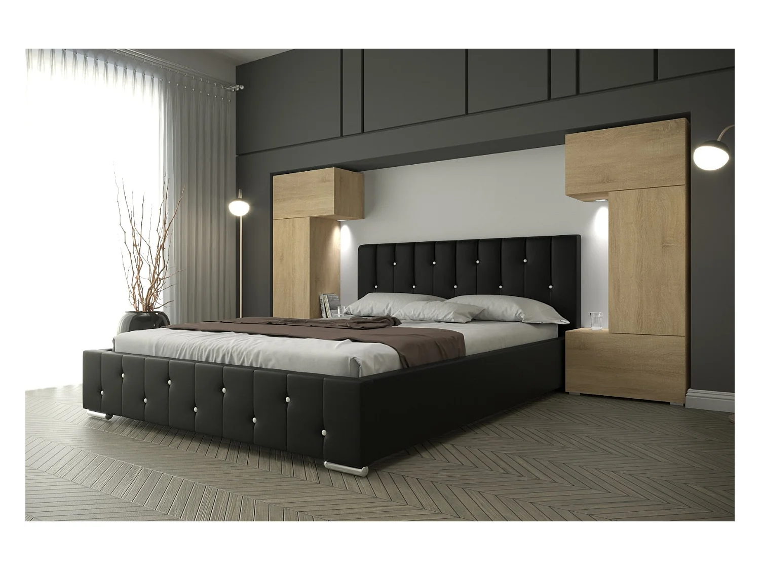 Tête de lit avec rangement Armoire - pont de lit PANAMA 3/21S/M5 chêne sonoma 282-322x159x35cm