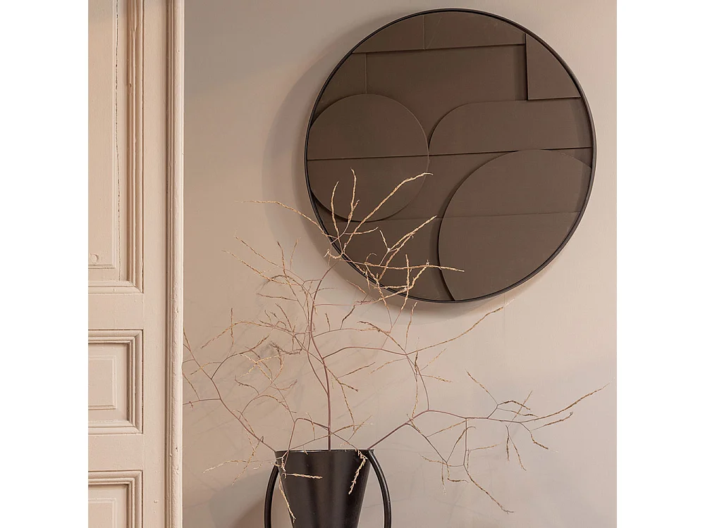 Fiona - Tableau rond contemporain - Couleur - Marron, Dimensions - ø80 cm