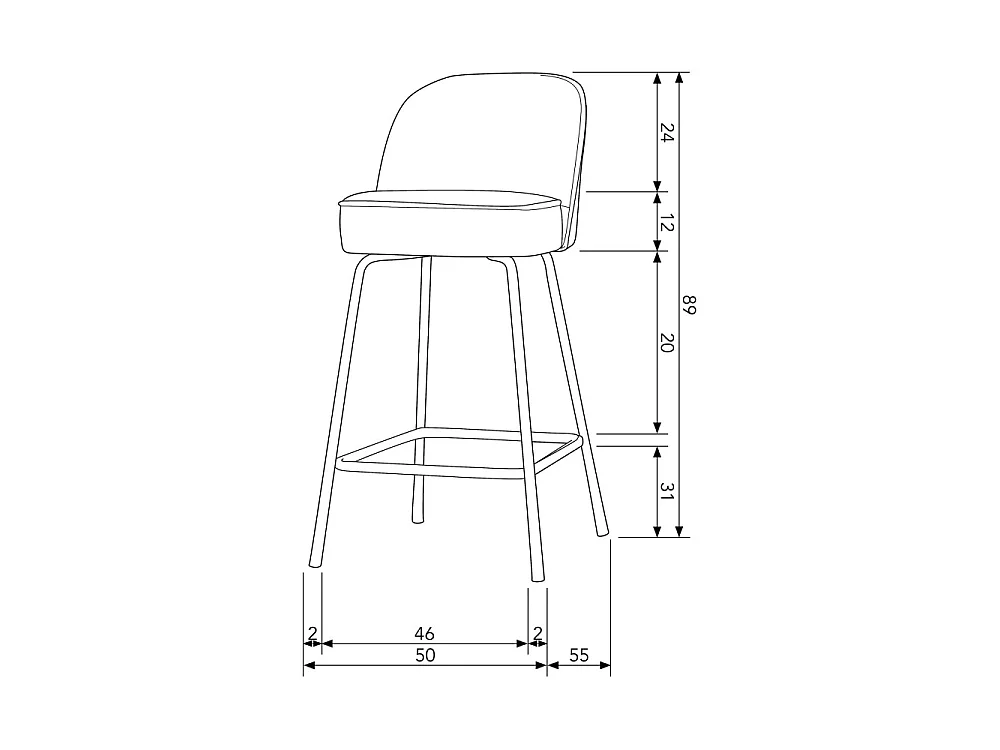 Vogue - Tabouret de bar en velours H65cm - Bronze