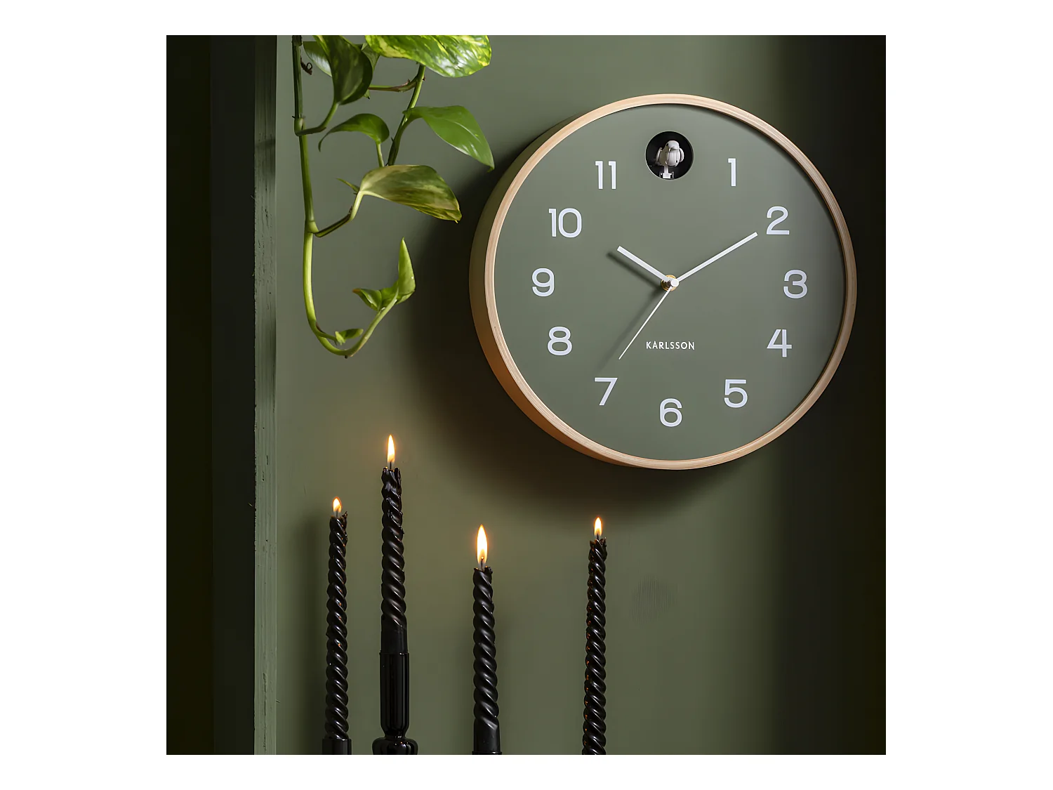 Wanduhr Natural Cuckoo - Dschungelgrün - Ø31,5cm