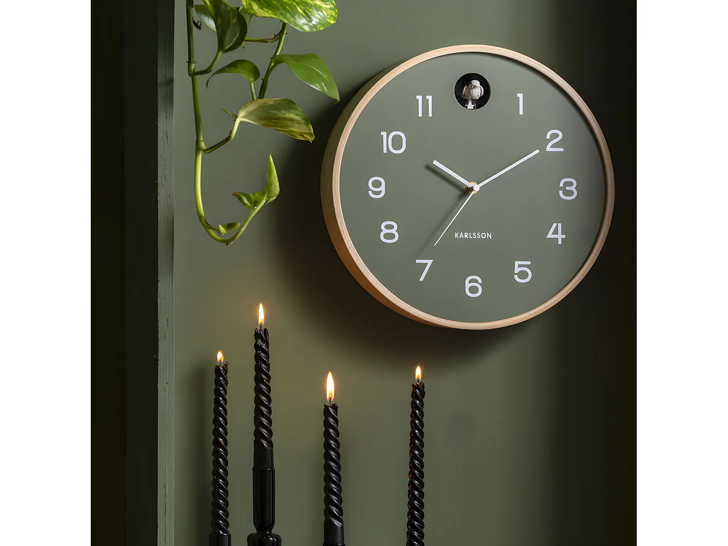 Natural Cuckoo - Horloge murale ronde ø31,5cm - Vert