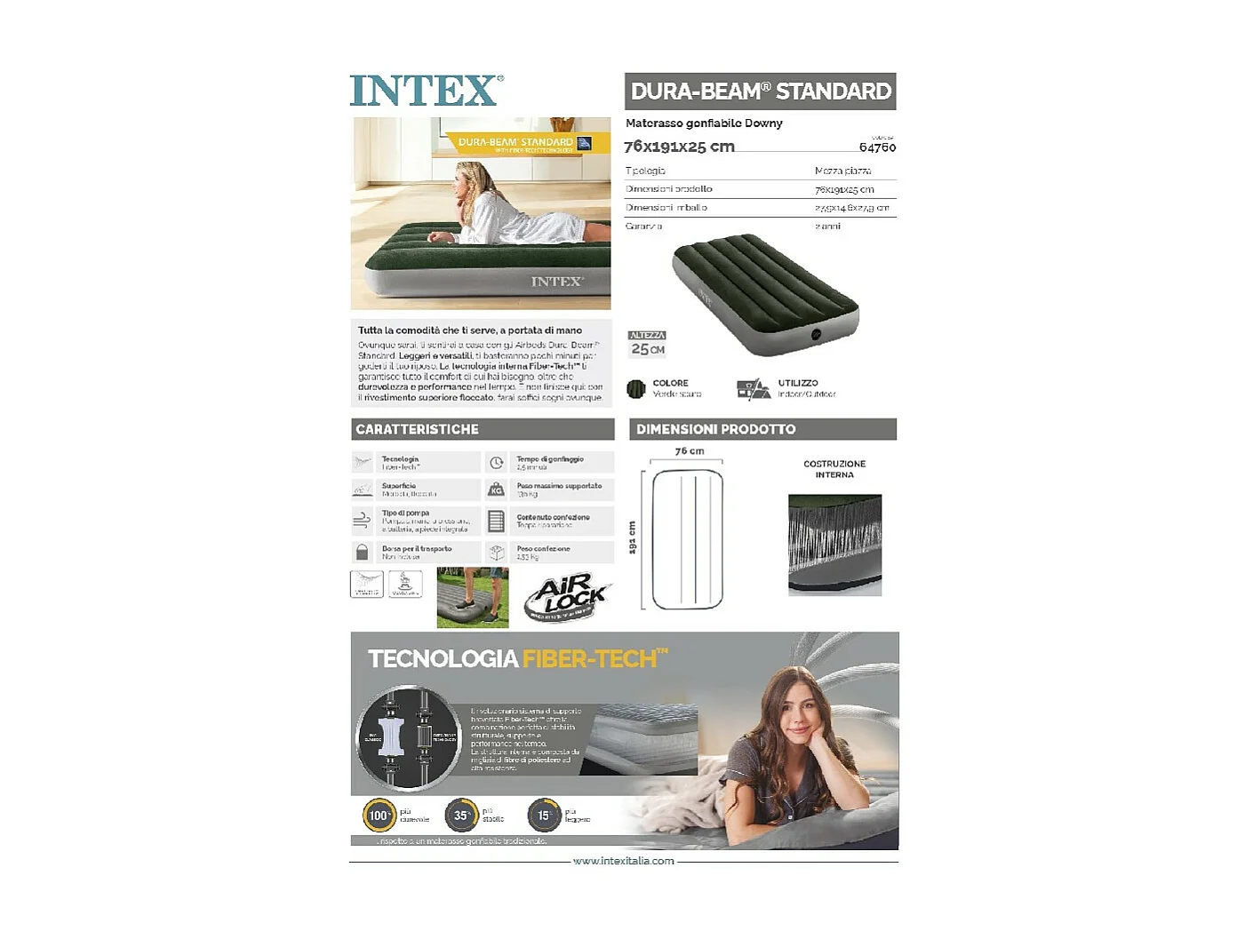 Matelas Gonflable 1 Personne & Gonfleur "Airbed" 191cm Vert