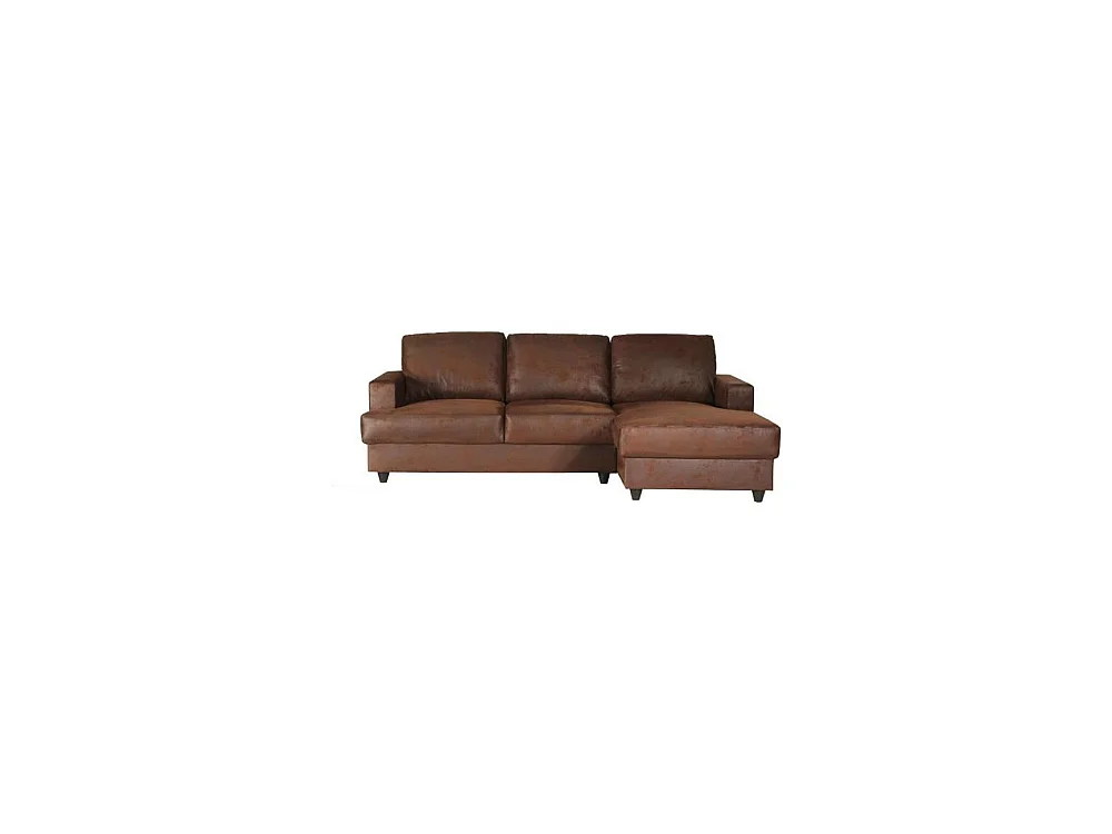 Ecksofa 4-Sitzer Vintage Braun Zeitgenössisch - 100% Polyester Stoff - Massivholzstruktur aus Kiefer - Bequem und Elegant