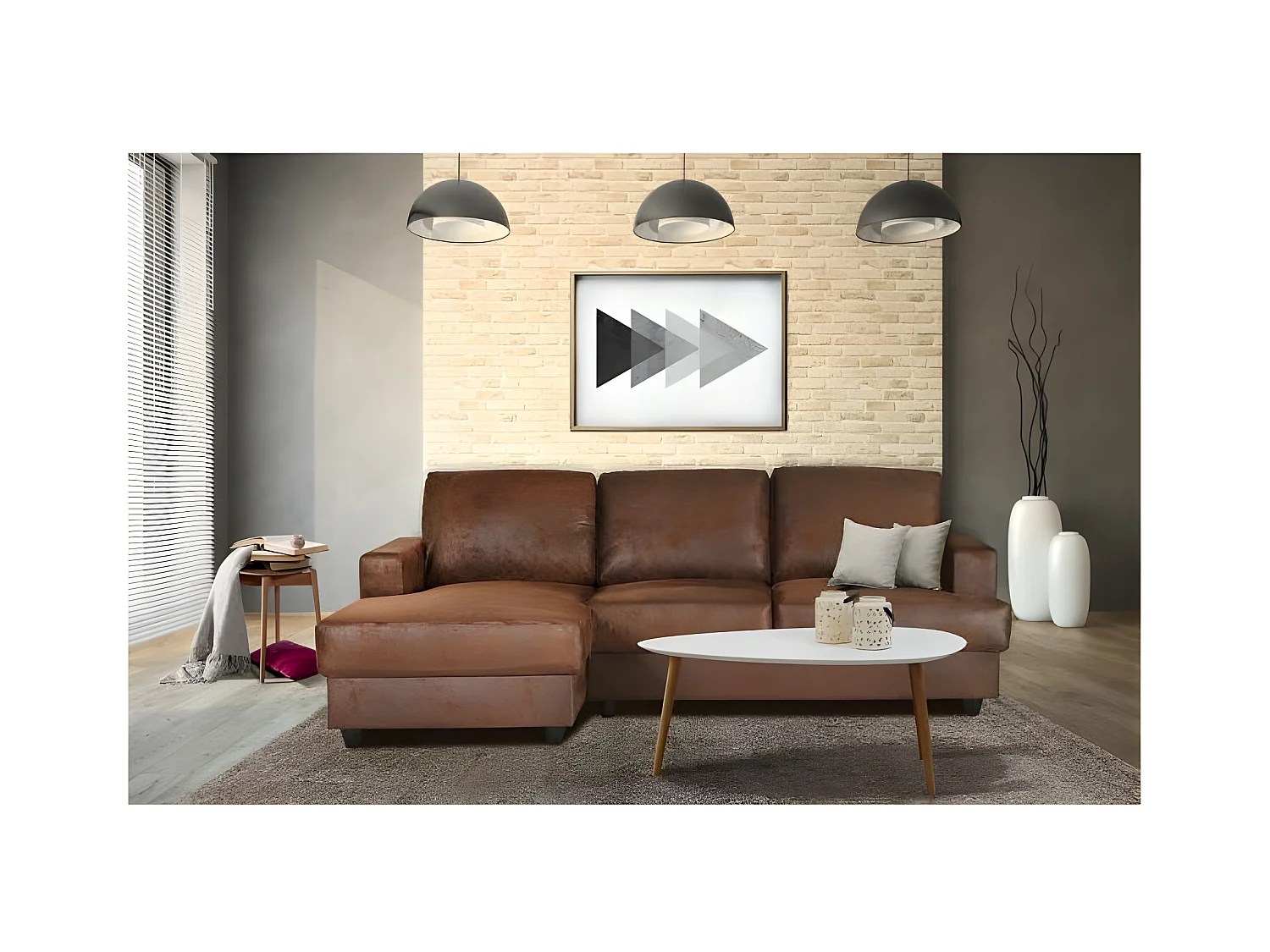 Ecksofa links 4-Sitzer PAUL aus Vintage-Braunem Stoff - Zeitgenössischer Stil - Bequem und Kompakt