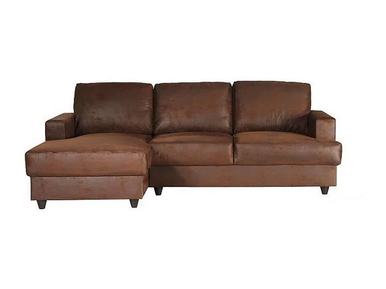 PAUL Canapé d'angle gauche 4 places - Tissu Marron vintage - Contemporain - L 215 x P 140 cm