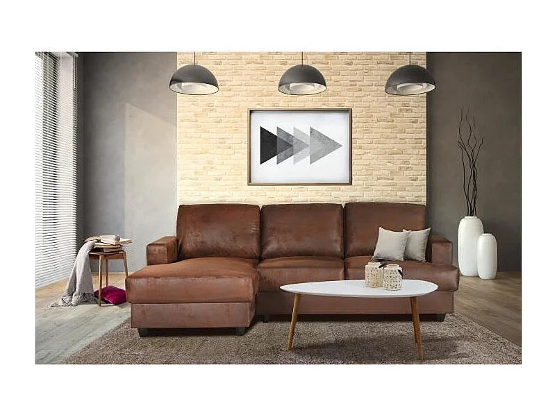 PAUL Canapé d'angle gauche 4 places - Tissu Marron vintage - Contemporain - L 215 x P 140 cm