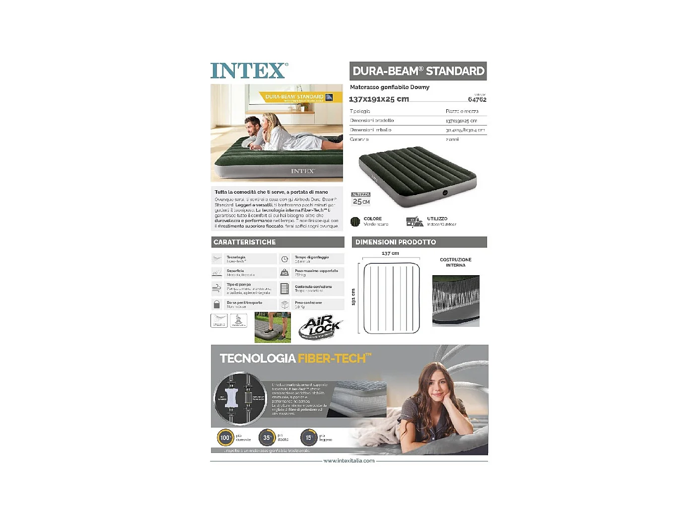 Matelas Gonflable 2 Personnes & Gonfleur "Airbed" 191cm Vert