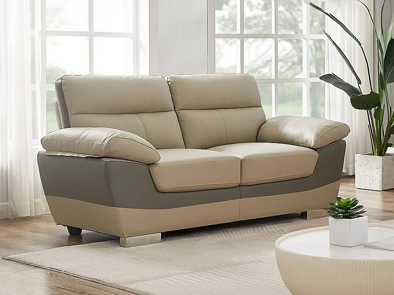 Tweezitsbank van leer FRANCESCA - Tweekleurig antraciet en grijs