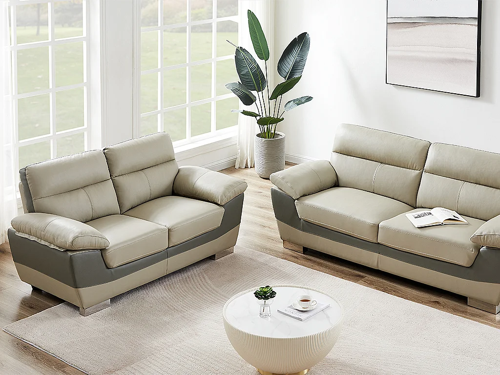 Canapé 2 places en cuir FRANCESCA - Taupe