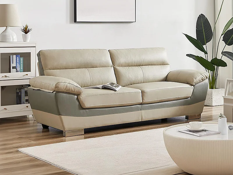 Canapé 3 places en cuir FRANCESCA - Taupe