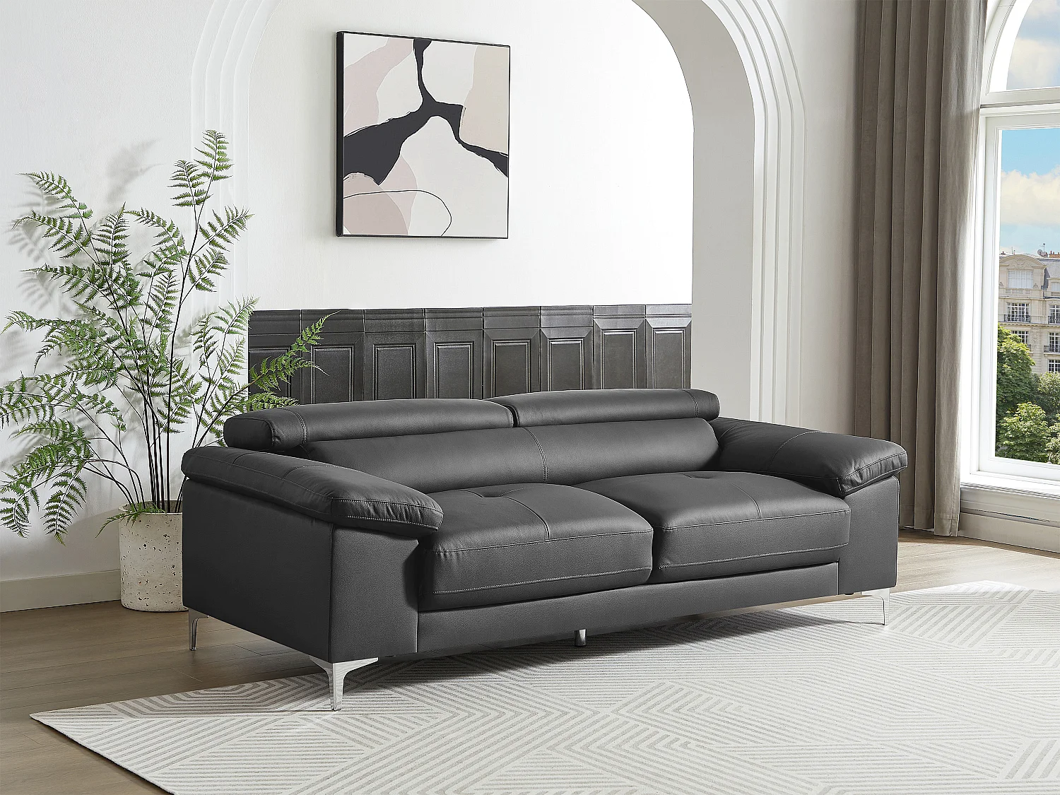 Canapé 3 places en cuir gris anthracite SOLANGE