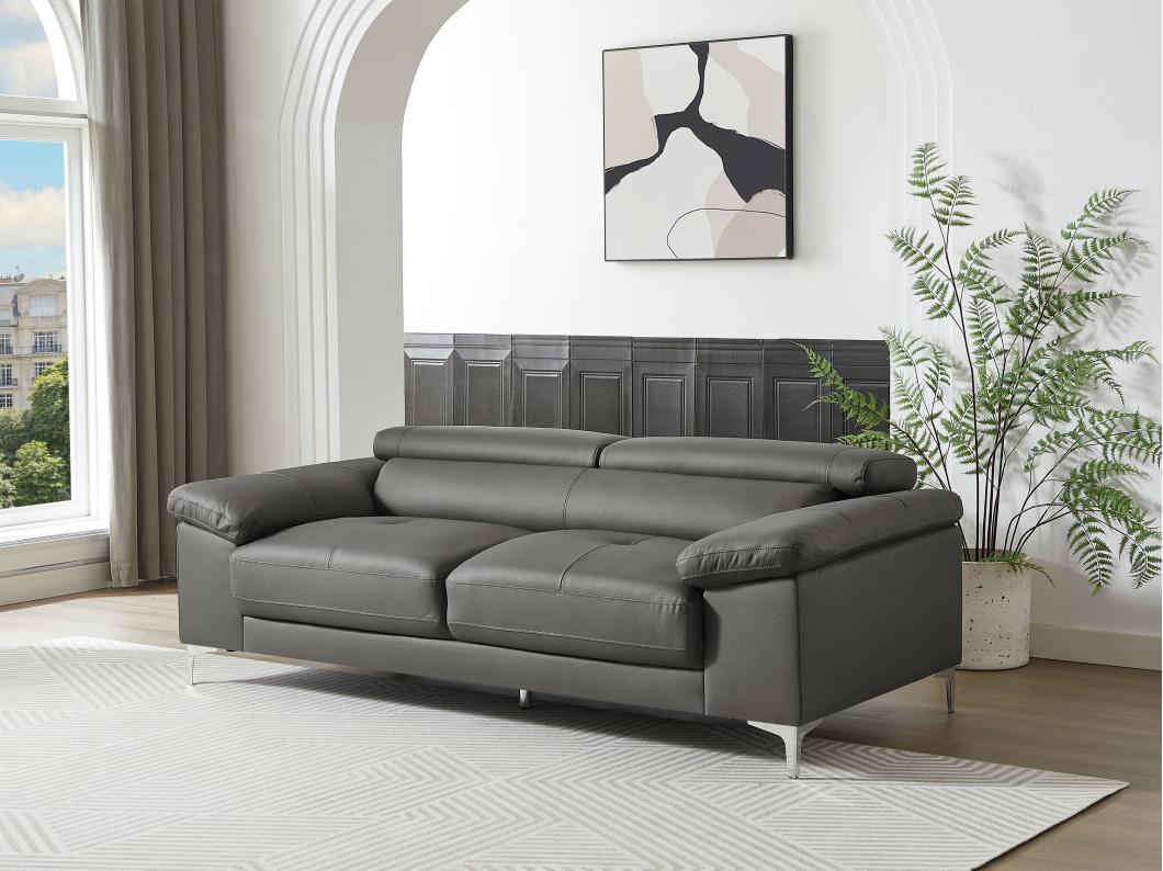Canapé 3 places en cuir gris anthracite SOLANGE