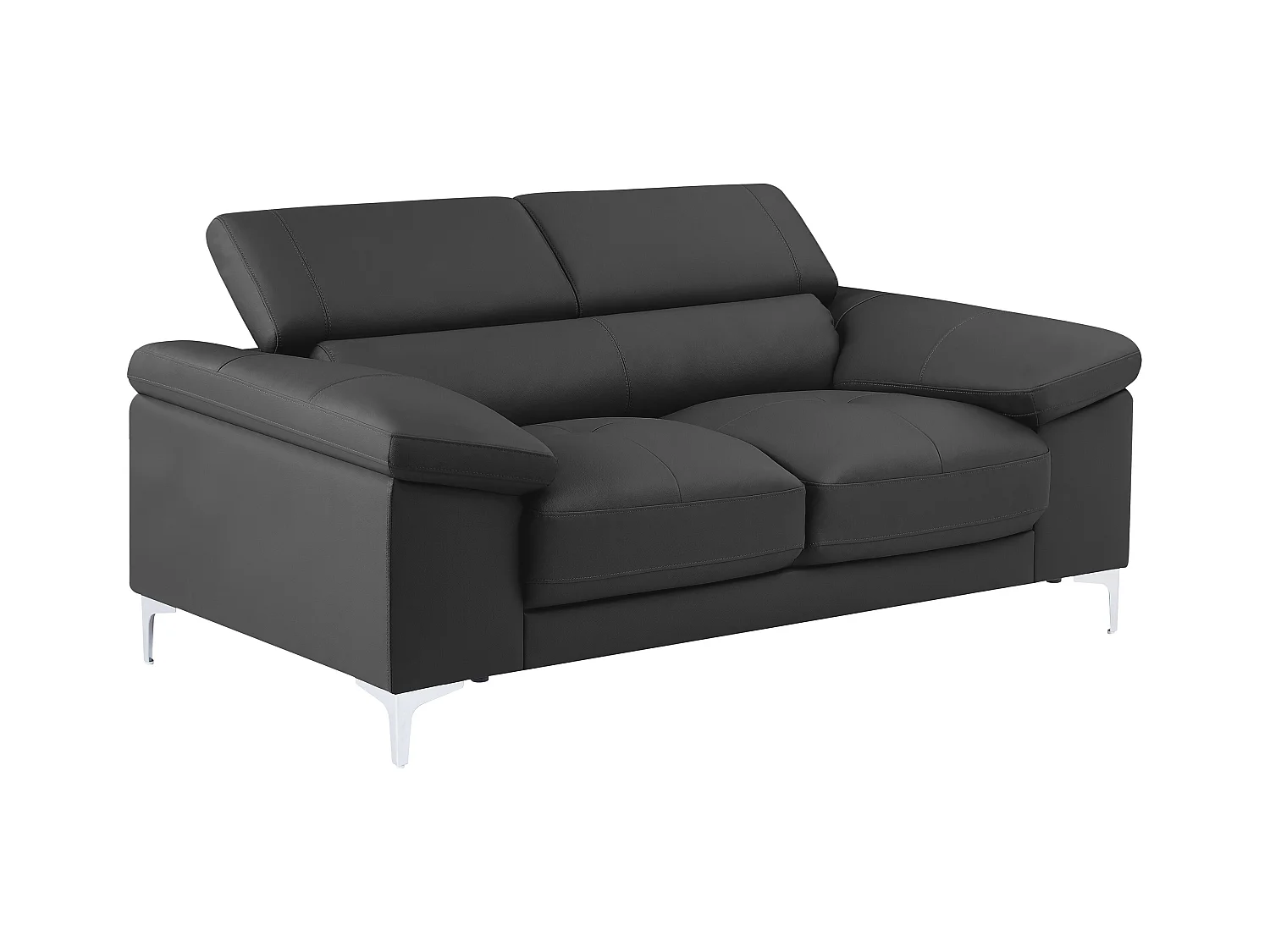 Sofá 2 plazas de piel SOLANGE - Gris antracita