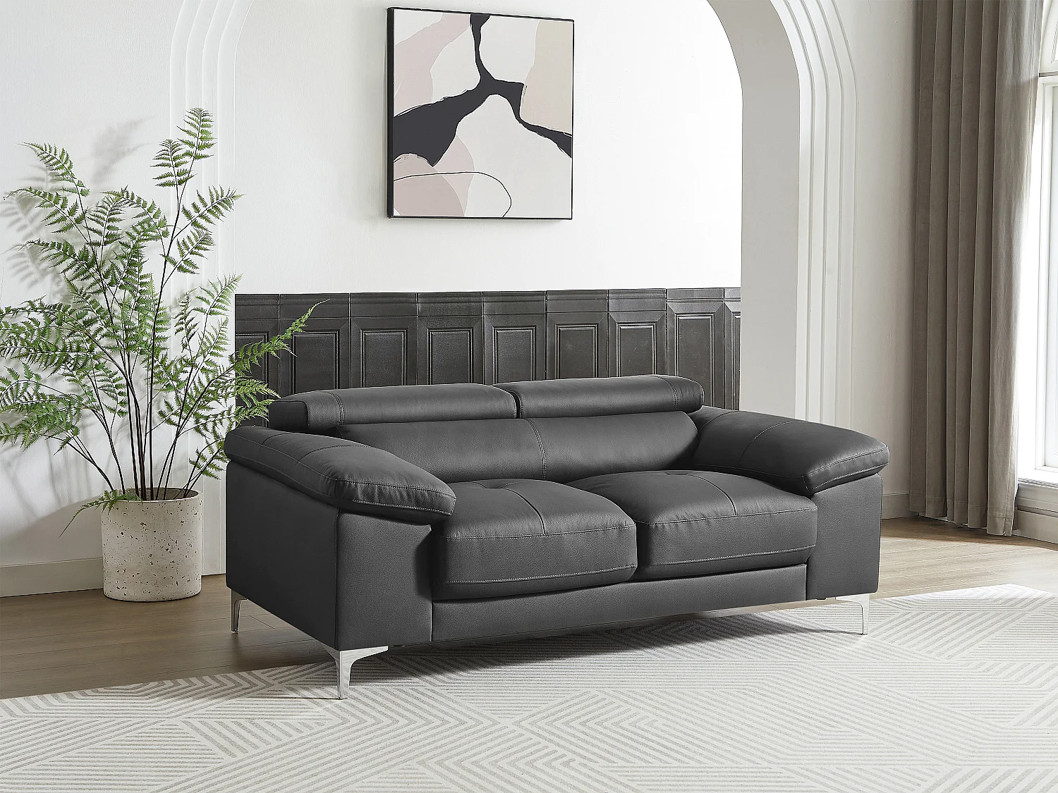 Canapé 2 places en cuir gris anthracite SOLANGE