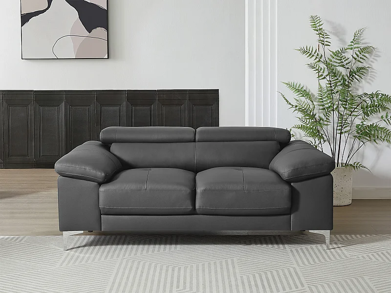 Canapé 2 places en cuir gris anthracite SOLANGE