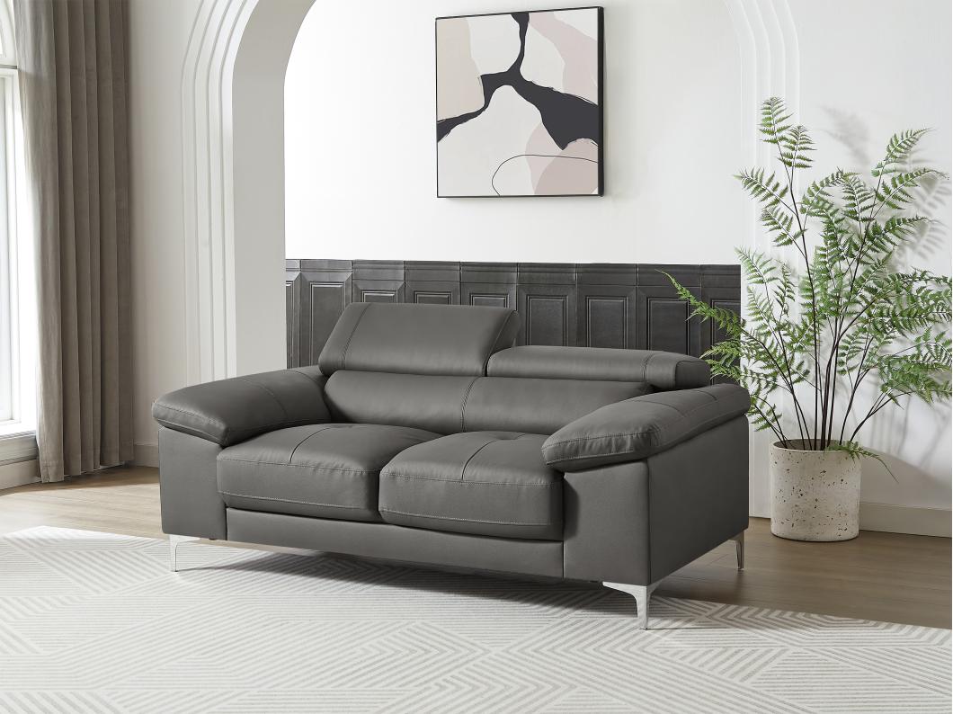 Canapé 2 places en cuir gris anthracite SOLANGE