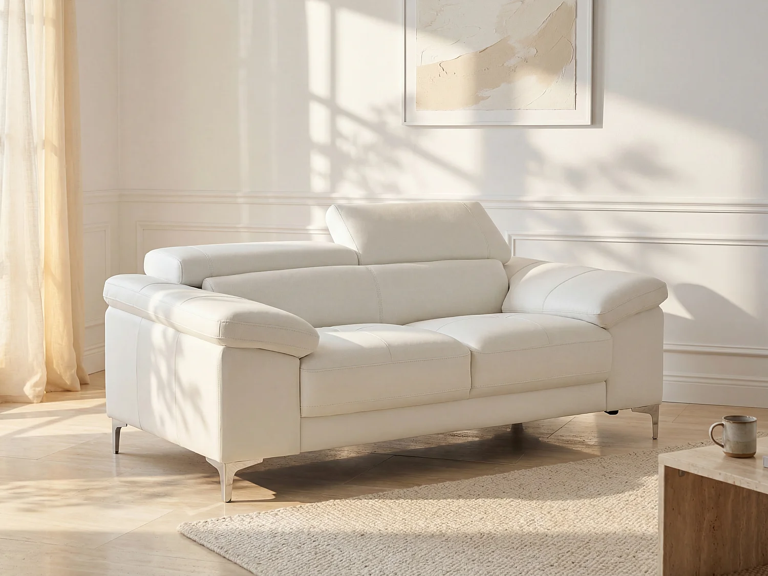 2-seater leather sofa SOLANGE - White