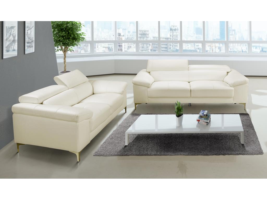 Ledersofa 3-Sitzer - Weiß - SOLANGE günstig online kaufen