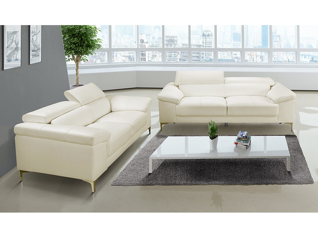 Ledersofa 3-Sitzer - Weiß - SOLANGE