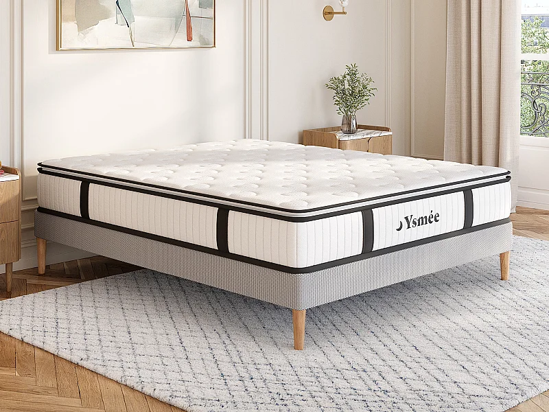 Matelas 200 x 200 cm ressorts ensachés surmatelas intégré ép.28cm - AMERICAN DREAM de YSMÉE