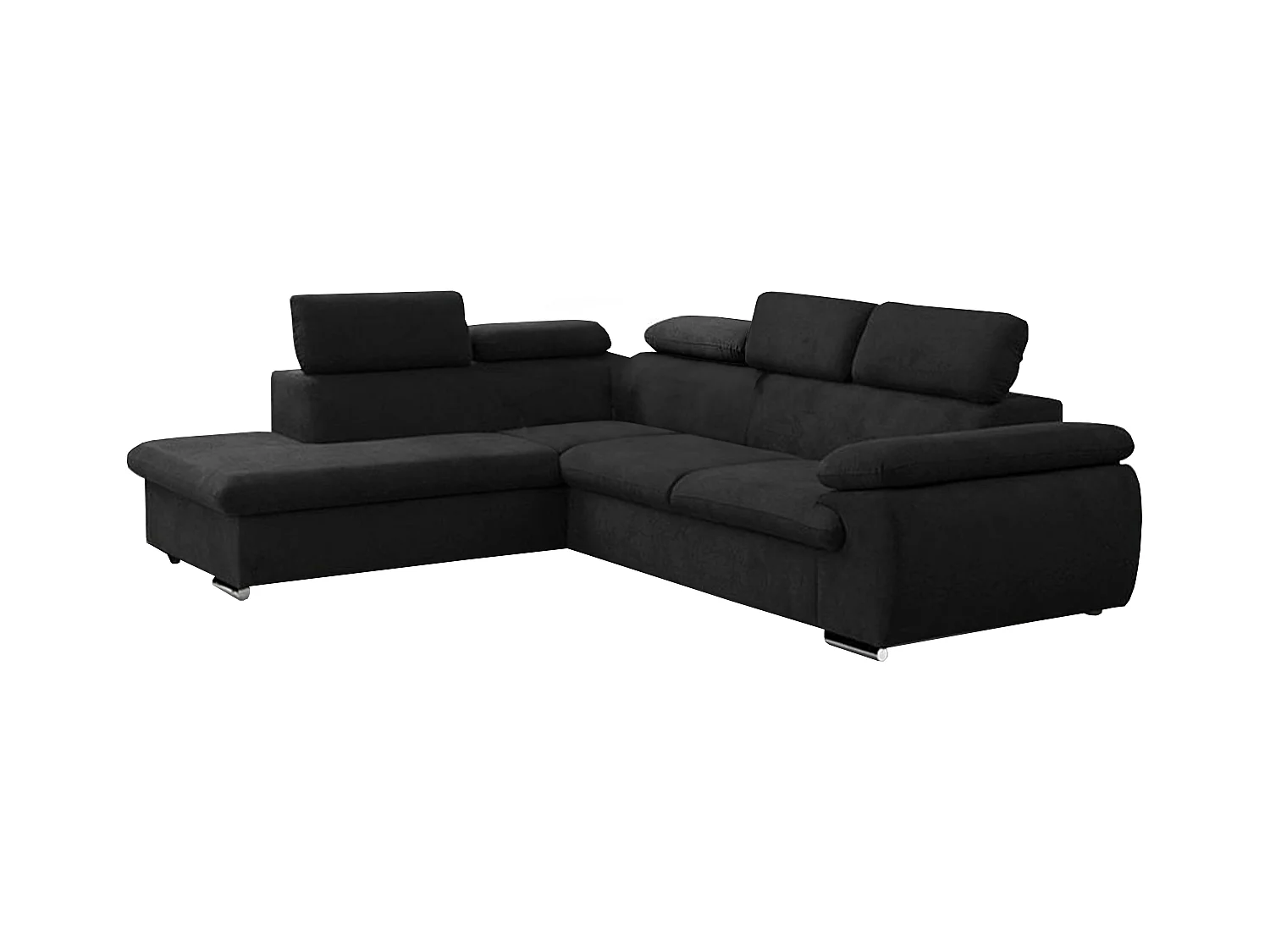 Canapé d'angle gauche convertible en tissu noir avec coffre de rangement FABIEN