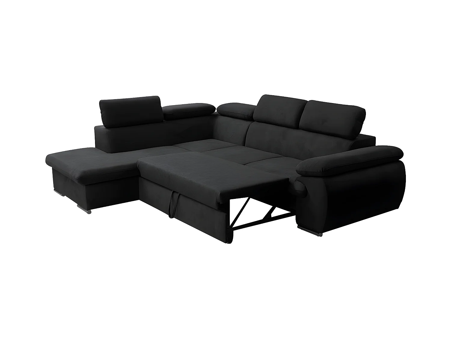 Canapé d'angle gauche convertible en tissu noir avec coffre de rangement FABIEN