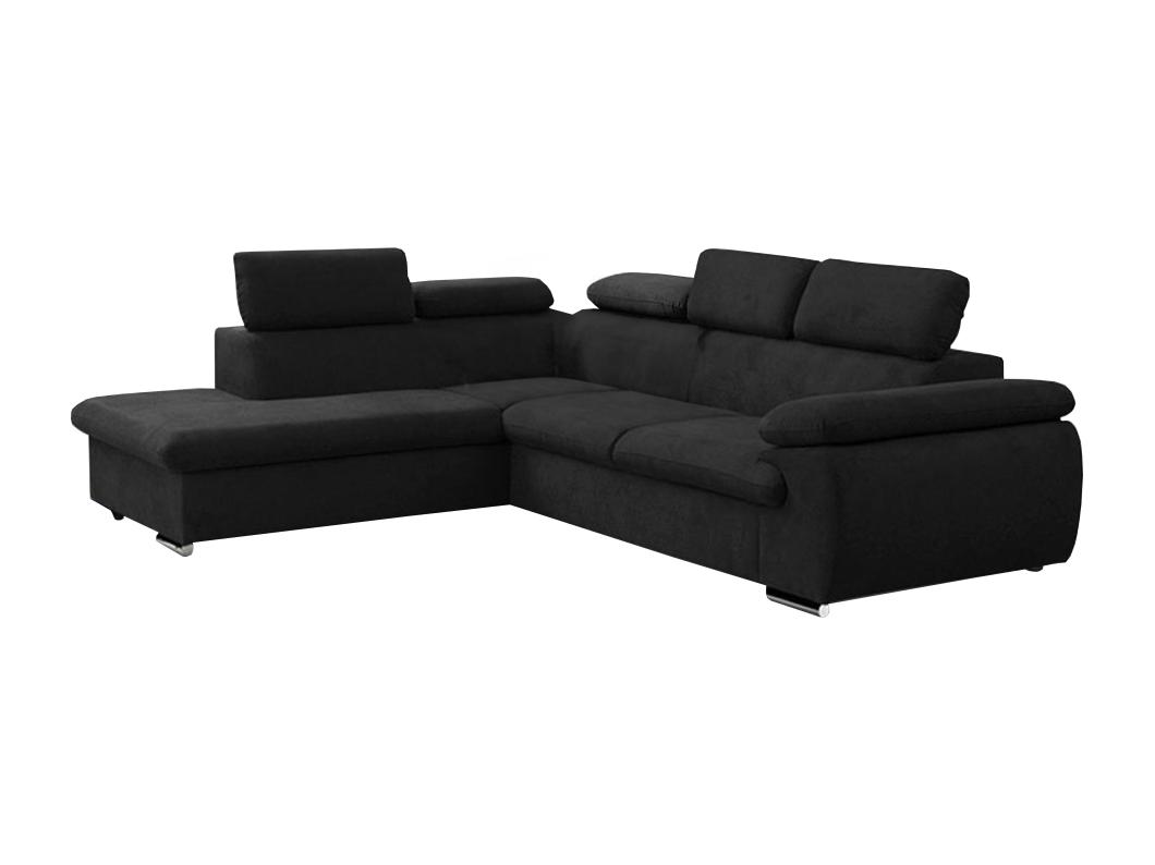 Canapé d'angle gauche convertible en tissu noir avec coffre de rangement FABIEN