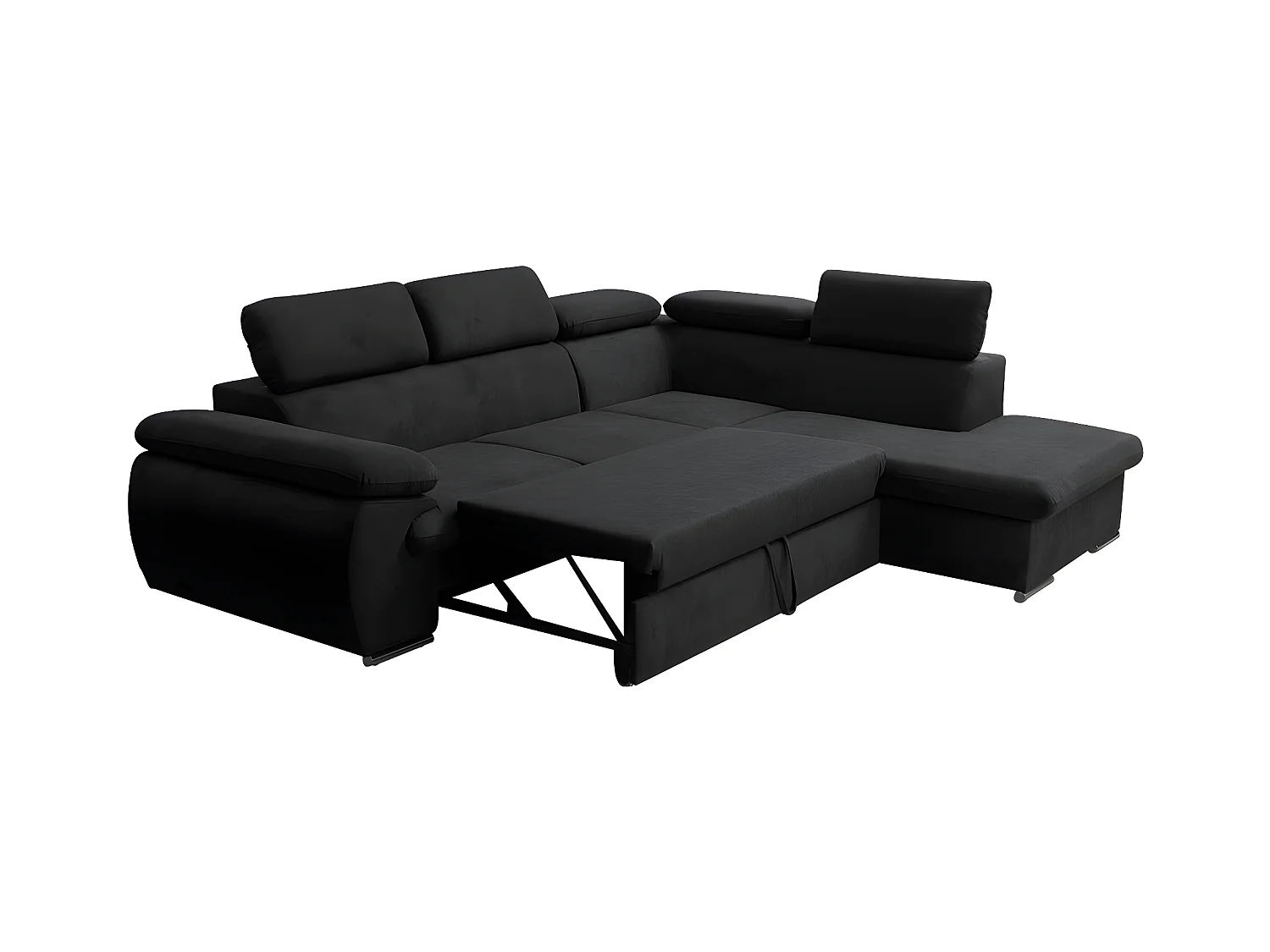 Ecksofa mit Schlaffunktion & Bettkasten- Ecke Rechts - Schwarz - FABIEN