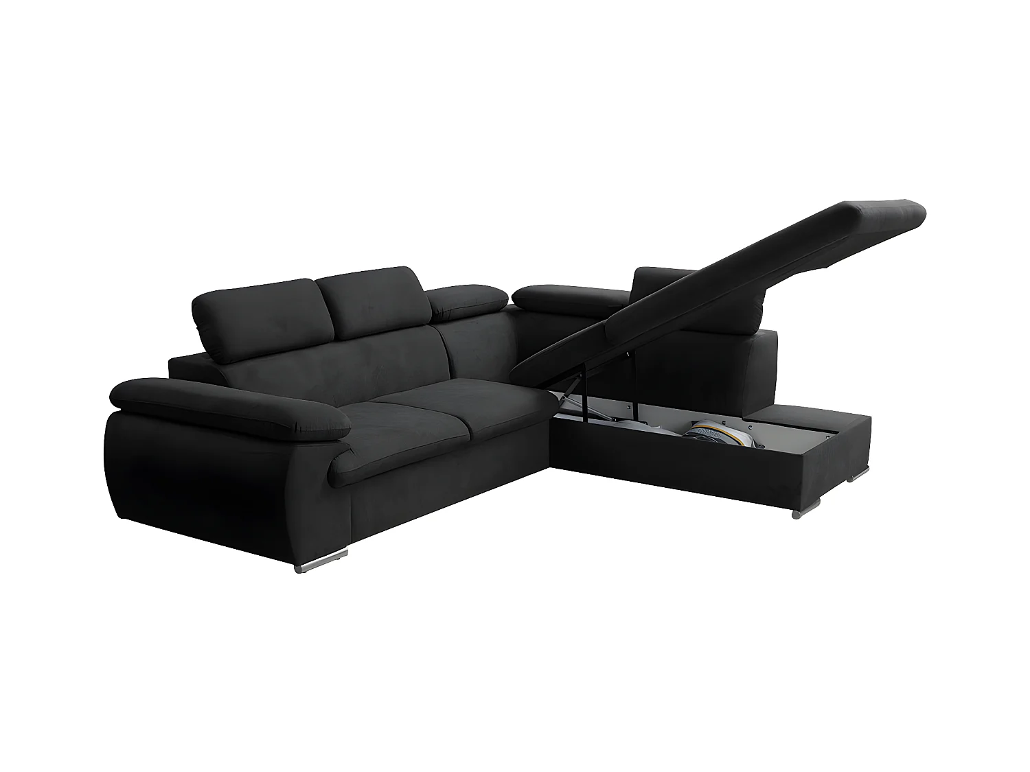 Ecksofa mit Schlaffunktion & Bettkasten- Ecke Rechts - Schwarz - FABIEN