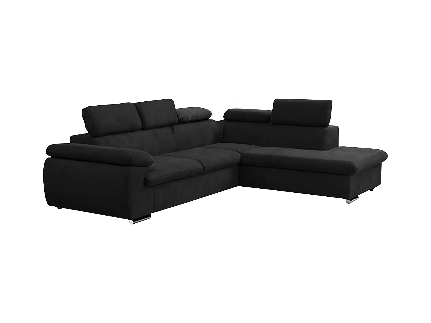 Canapé d'angle droit convertible en tissu noir avec coffre de rangement FABIEN