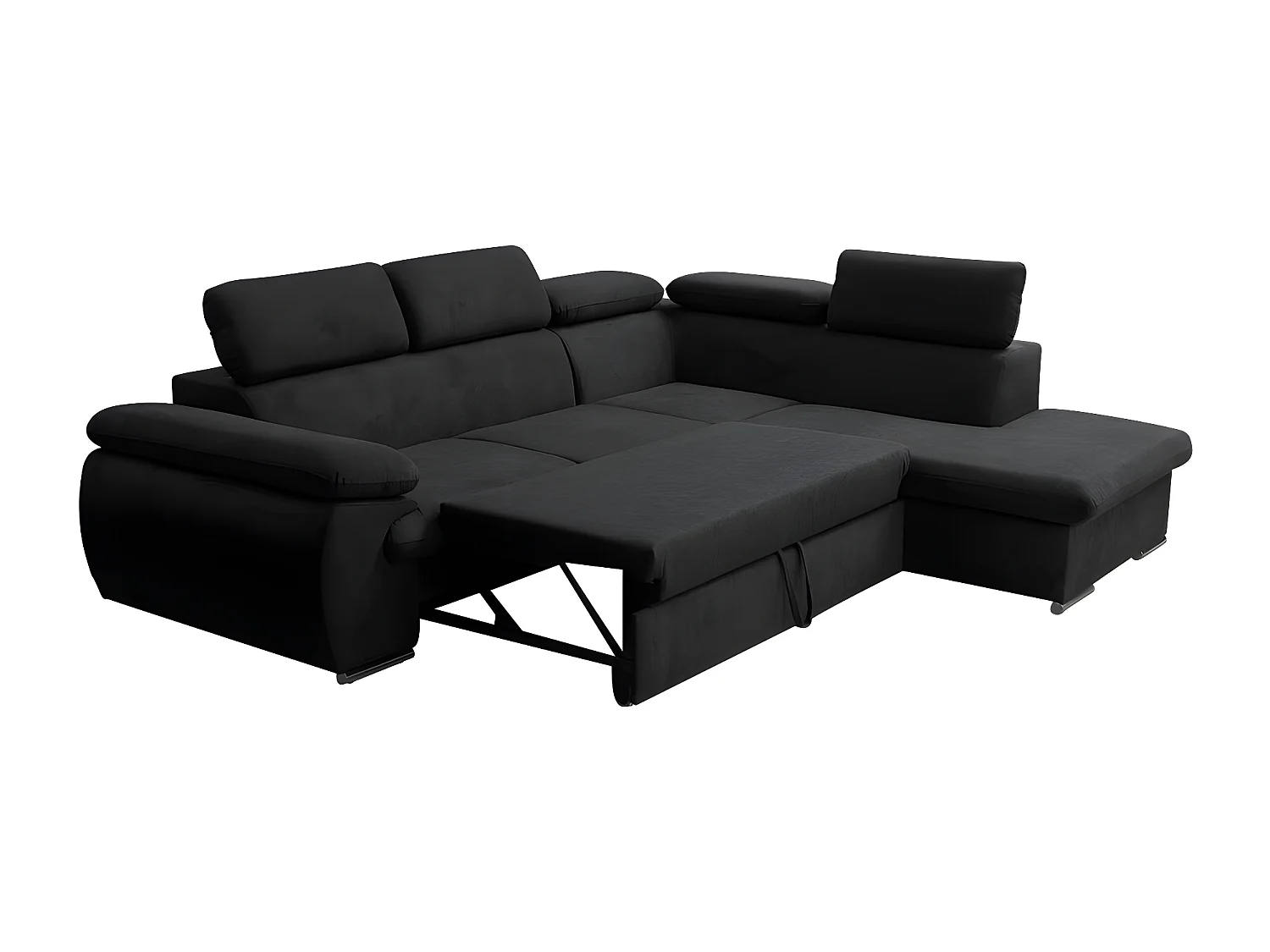 Canapé d'angle droit convertible en tissu noir avec coffre de rangement FABIEN