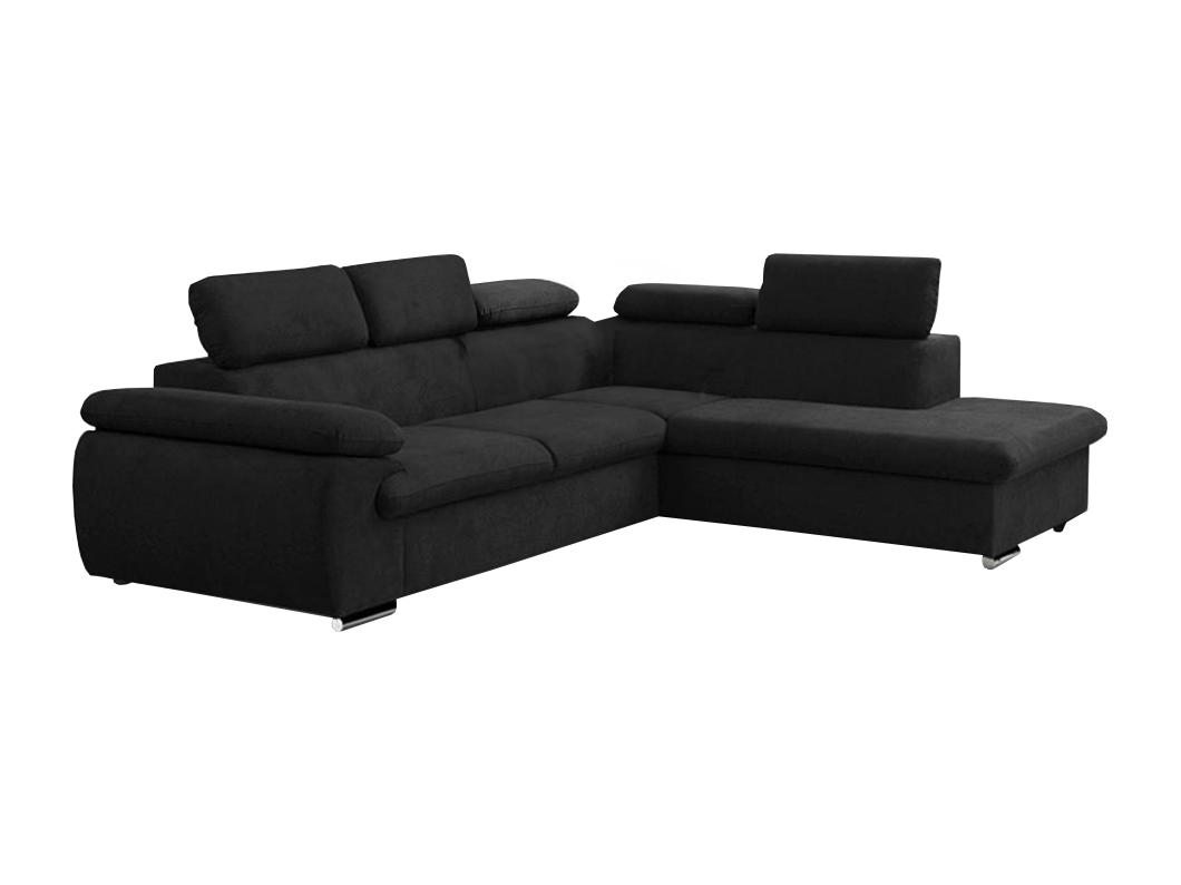 Canapé d'angle droit convertible en tissu noir avec coffre de rangement FABIEN