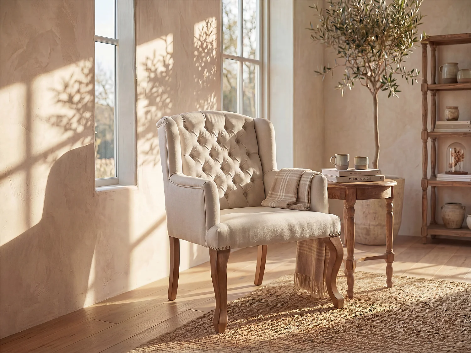 Fauteuil met armleuningen van stof PARUNA - Beige