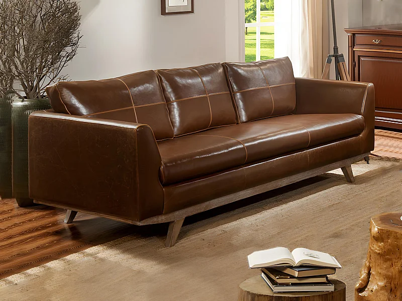 Ledersofa Vintage 3-Sitzer - Braun - ALEGAN