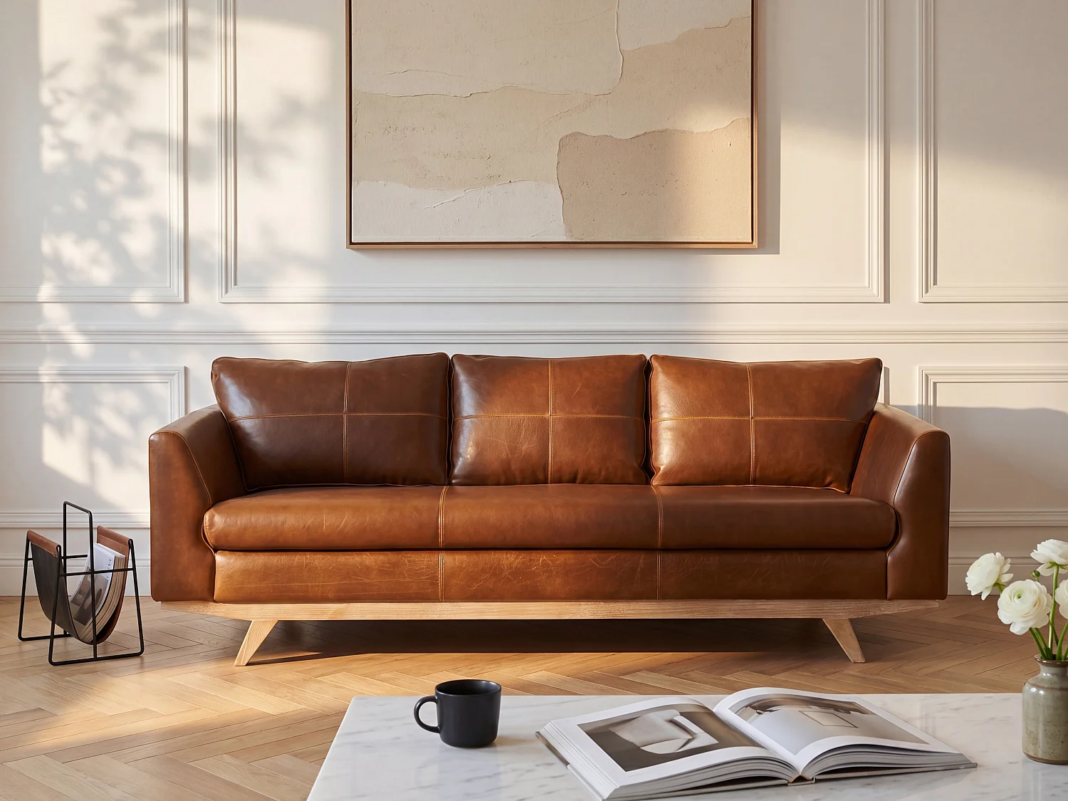 Ledersofa Vintage 3-Sitzer - Braun - ALEGAN