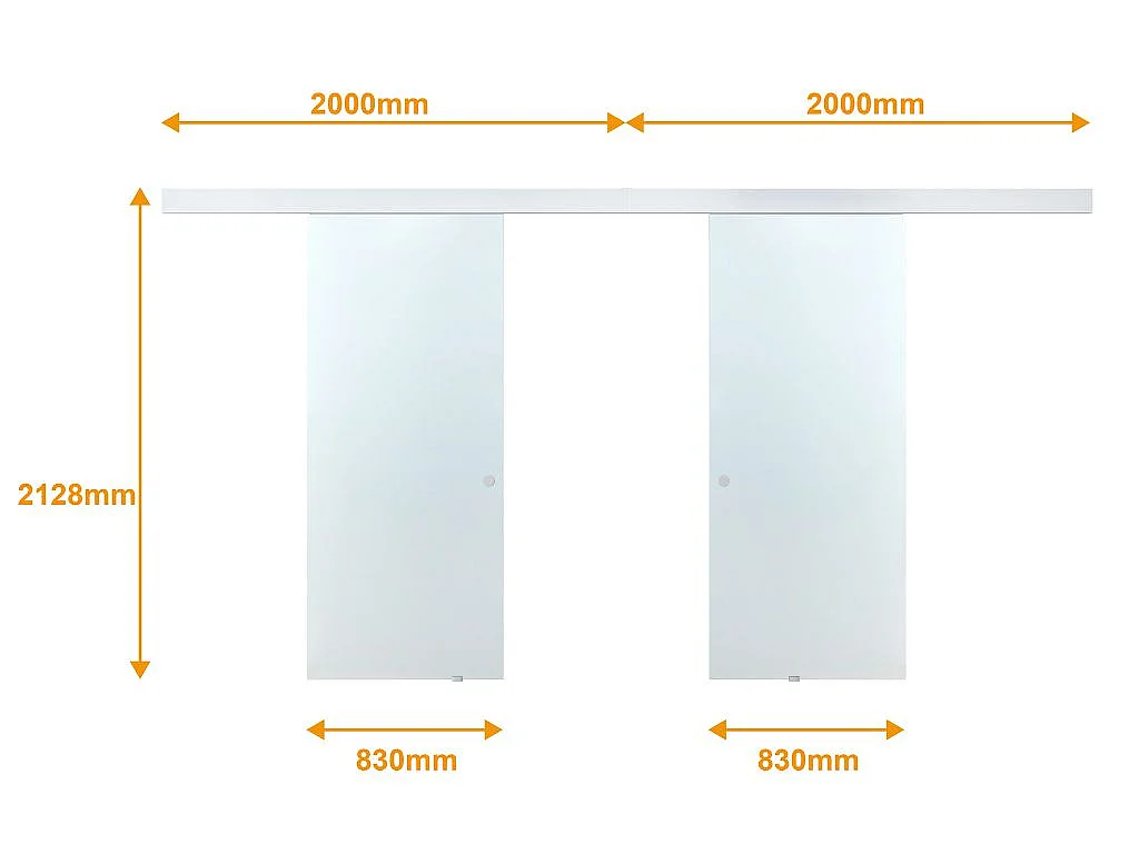 Porte coulissante double avec système en applique - 2 x H205 x L83 cm - Verre trempé dépoli - ALINA