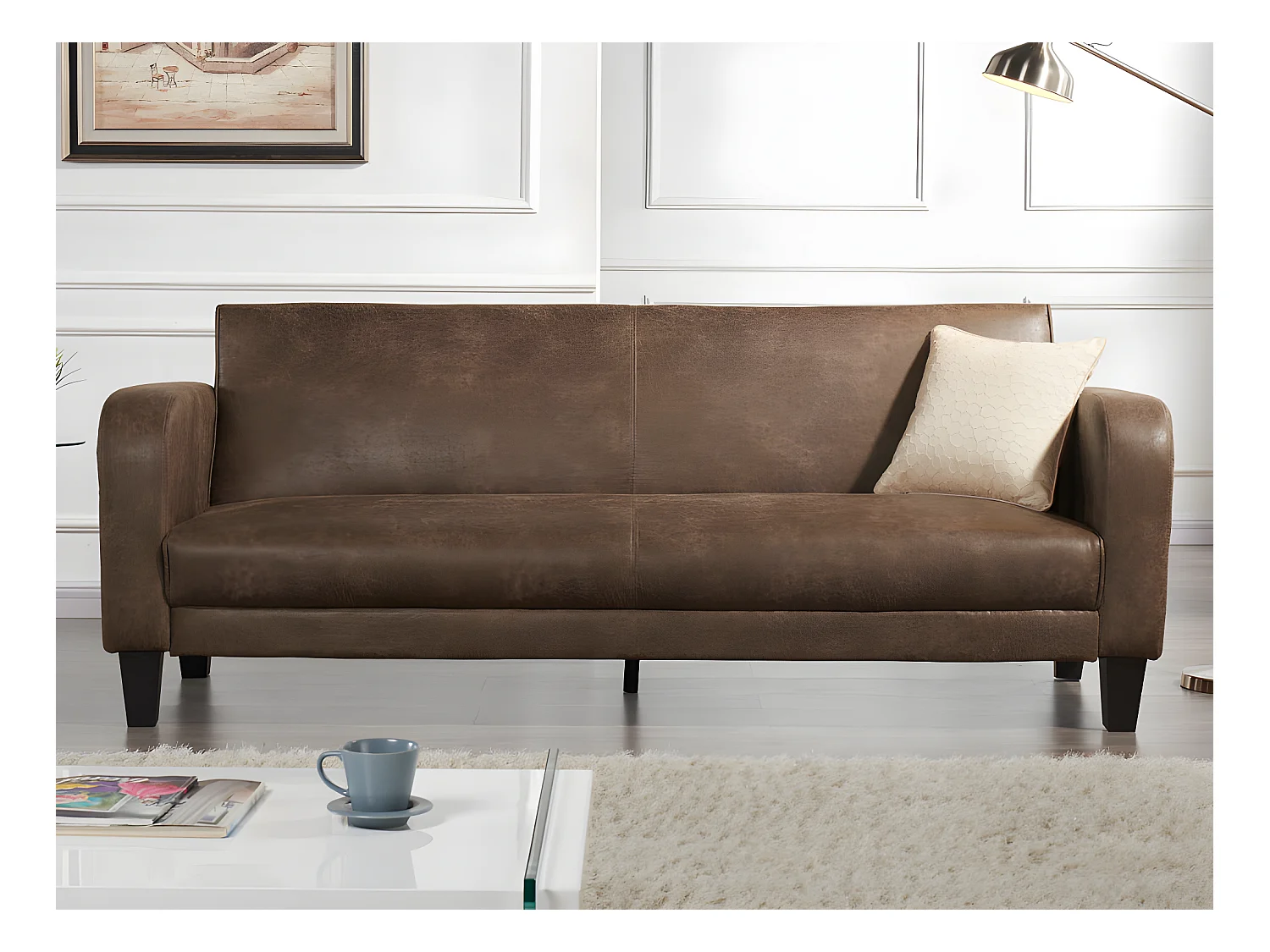 Canapé club 3 places convertible INICIO en microfibre aspect cuir vieilli